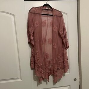 Thread & Clover Pink Lace Mesh  Duster Kimono